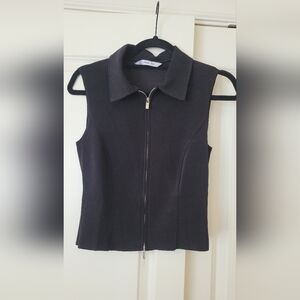 Mango Black Sleeveless Zip-Up Top
